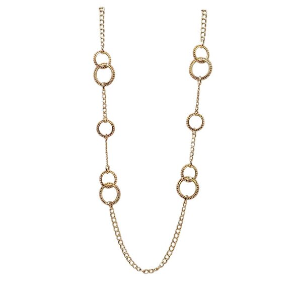 Jones New York Gold Tone Link Circle Long Necklace MSRP $42 Nickel Safe - Picture 1 of 7